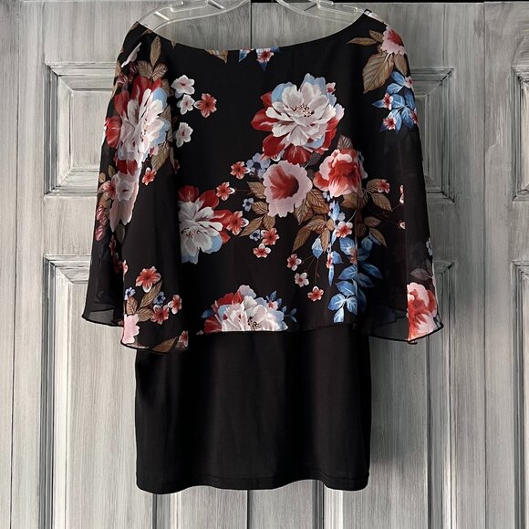 Shein Curve Black Top With Floral Sheer Overlay Size 4XL - Picture 2 of 8